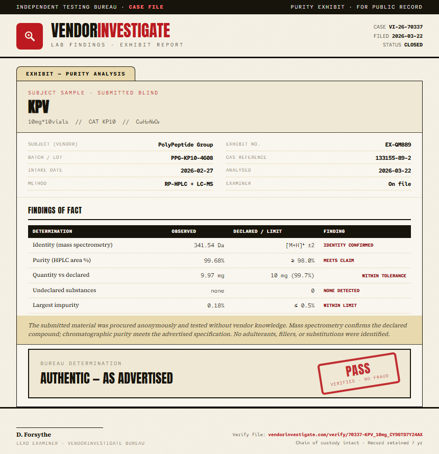 KPV Purity (HPLC) report by VendorInvestigate